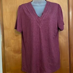 NWT soft pleated V neck light cranberry short sleeve T shirt